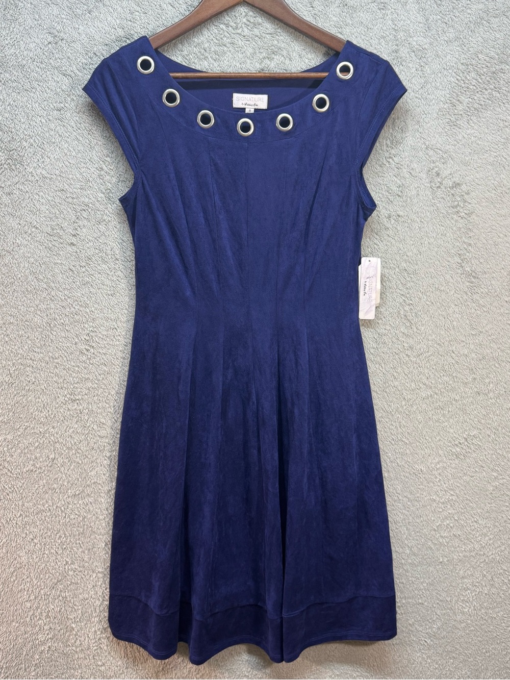 SIGNATURE by Robbie Bee Navy Faux Suede Grommet Dress NWT S